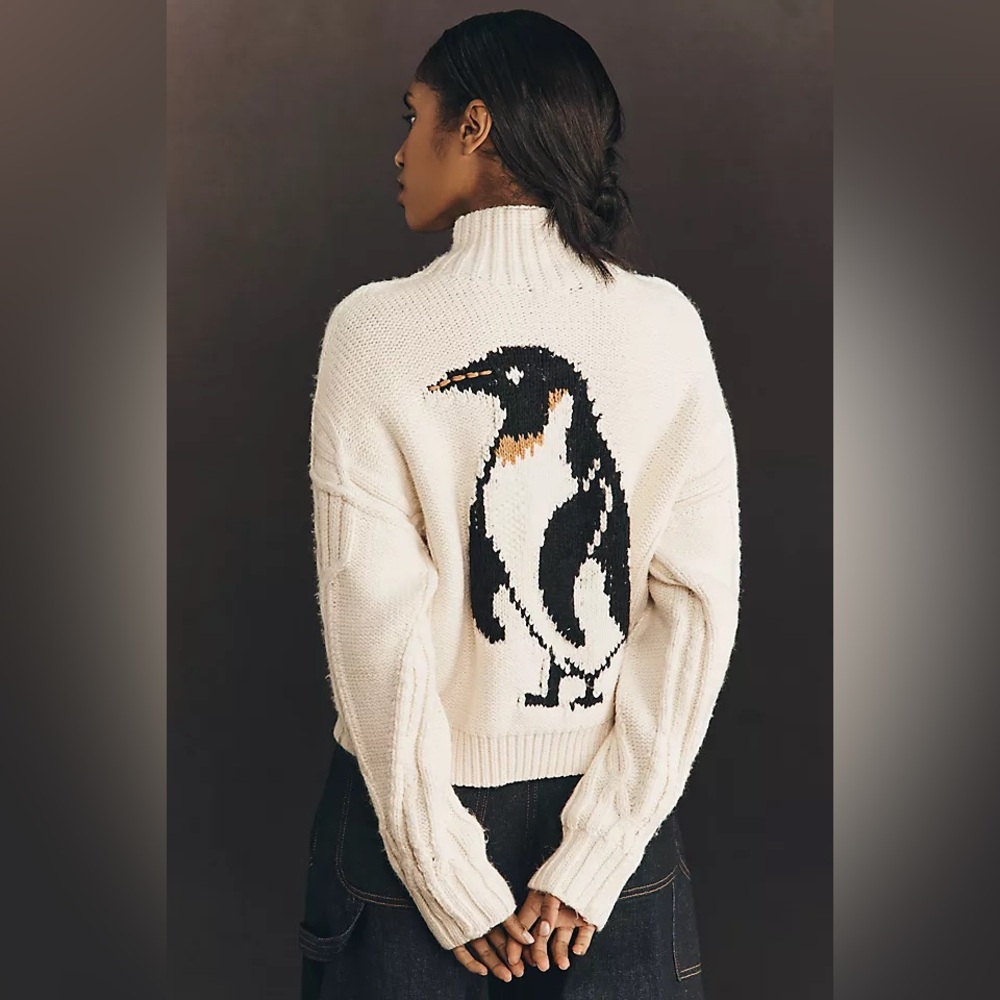 Anthropologie Pilcro Collared Cable-Knit penguin Sweater